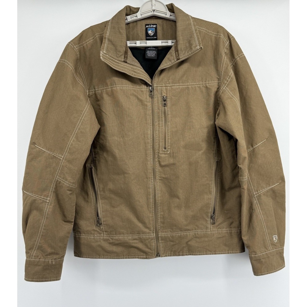 Kuhl Burr Jacket Men Sz M Brown Patina Dye Canvas Cotton Full Zip Fleece Lined